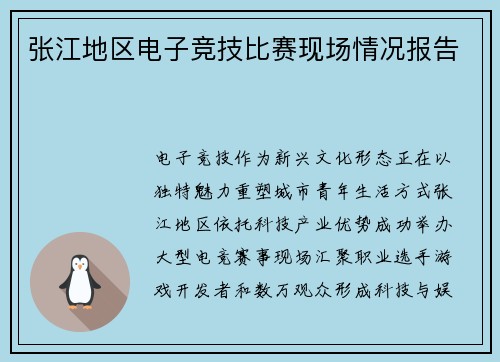 张江地区电子竞技比赛现场情况报告